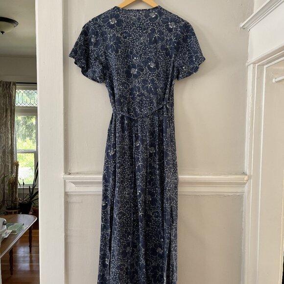 Marine Layer Emlyn Midi Wrap Dress in Floral Navy Print - Picture 2 of 3